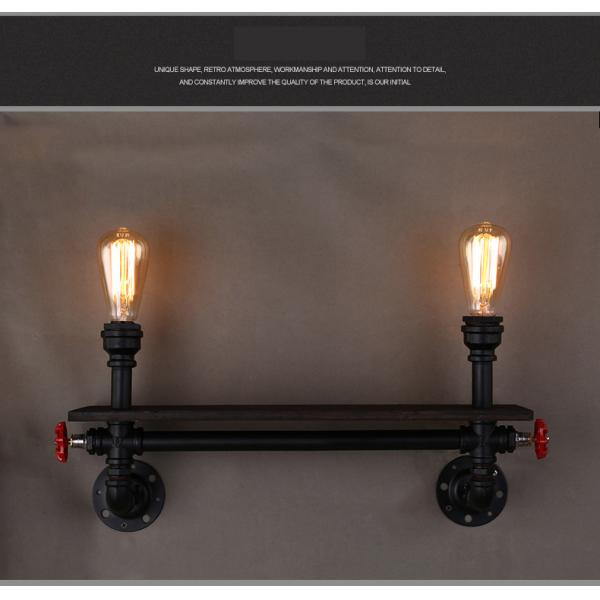 Vintage wall light Bar living room study bedside light wood bookshelf art water pipe bed side wall lamp(WH-VR-46)