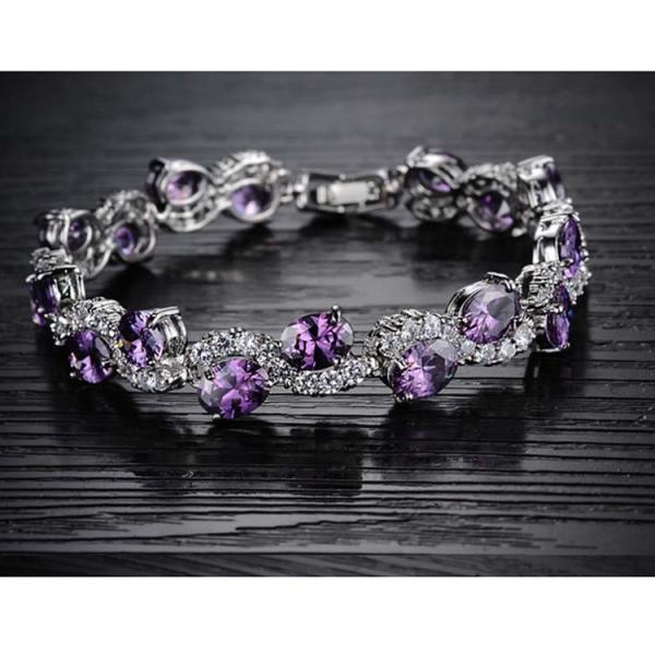 Women Platinum Plated Purple Cubic Zirconia Bracelet Wedding Jewelry(JDS924PURPLE)