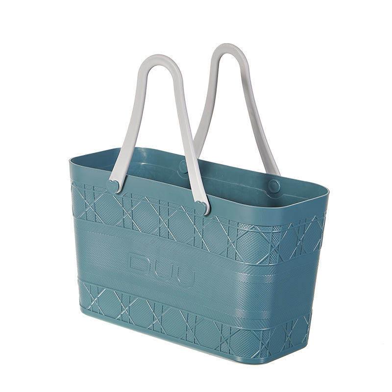 Square Plastic Grocery Basket Soft Handle Multicolor Small Storage Organizer for Picnic Shopping Clutter
