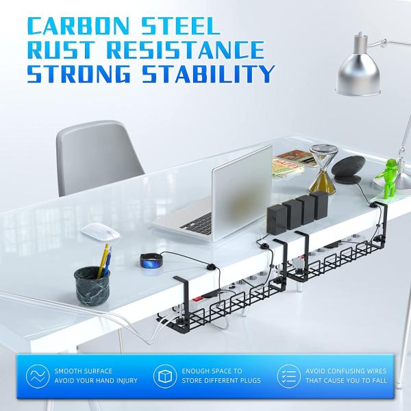 No Drill Steel Mesh Cable Organizer Under Table Cable Duct Desk for Easy Cable Access