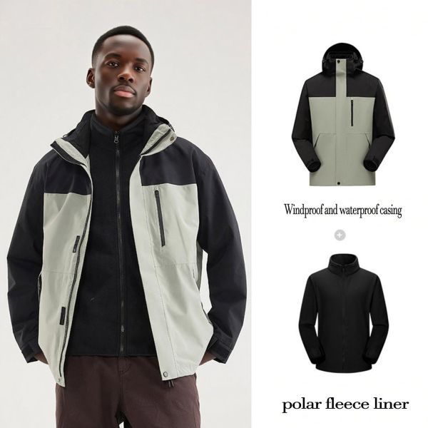 Manufacturer Custom Polar Fleece Lining Varsity Men's Jacket Outdoor Windproof Waterproof Jogger Interchange Jacket for Men