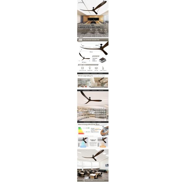 100-дюймовый большой потолочный вентилятор с дистанционным управлением 3 твердо деревянные лезвия постоянного тока