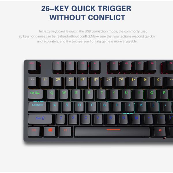 87 Keys Double Injection Keycap Red Axis Wired Keyboard With Metal Panel for Needs