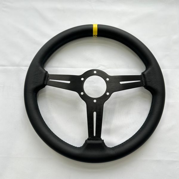 DELUXON 350mm Diameter Racing Steering Wheel with 33mm Dish and Black Leather Cover