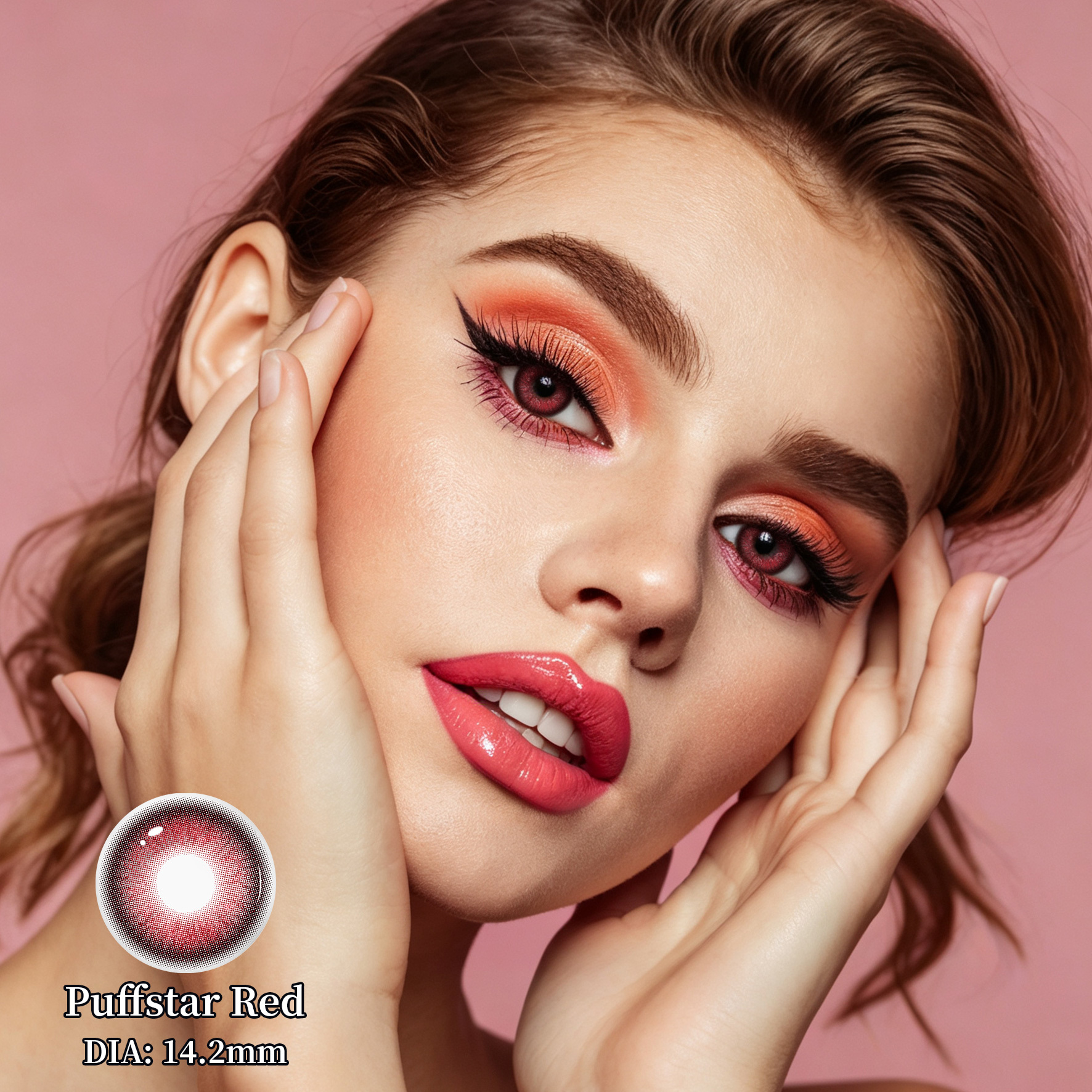 MILLCREEK Puffstar Red 14.2mm Yearly Colored Contact Lenses with Starry Red Design and 40% Water Content