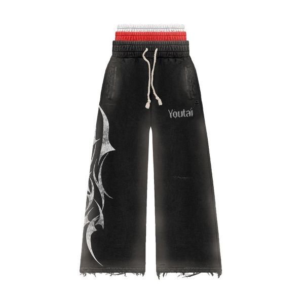 Streetwear Triple Layer Acid Wash Flared Sweatpants and Hoodie Sets Custom Heavyweight Oversized Cropped Printed Rivet Sweatsuit