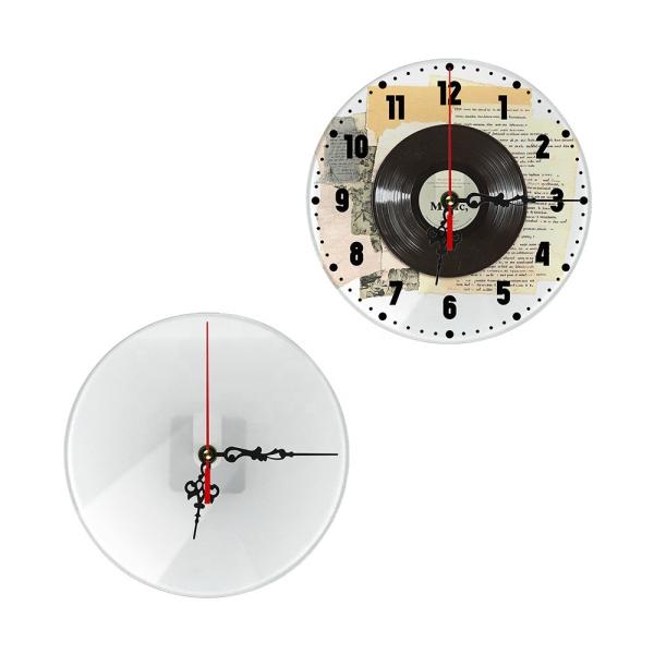 20cm 30cm Ronde verre de sublimation Horloge blancs revêtus Cadre photo de l'horloge