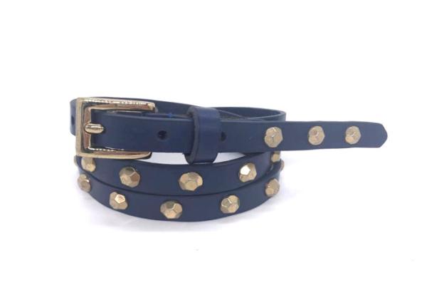 5/8 Width Ladies Rivet Leather Skinny Belt Hexagon Studded For Jeans