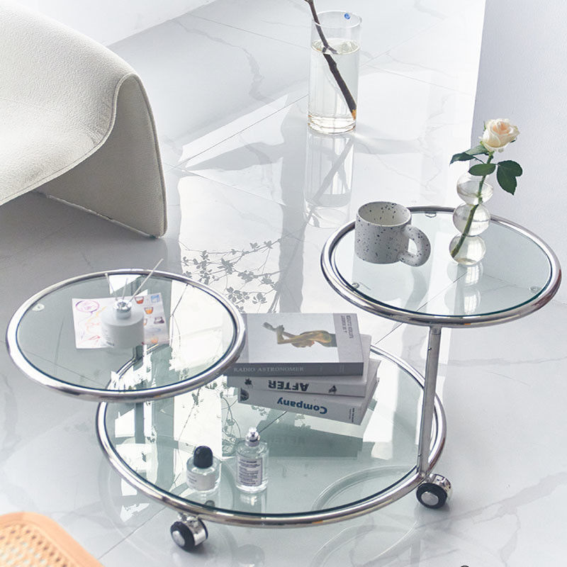 Modern EUROPEAN Design Glass Top Coffee Table with Rotating Function and PU Leather Cover