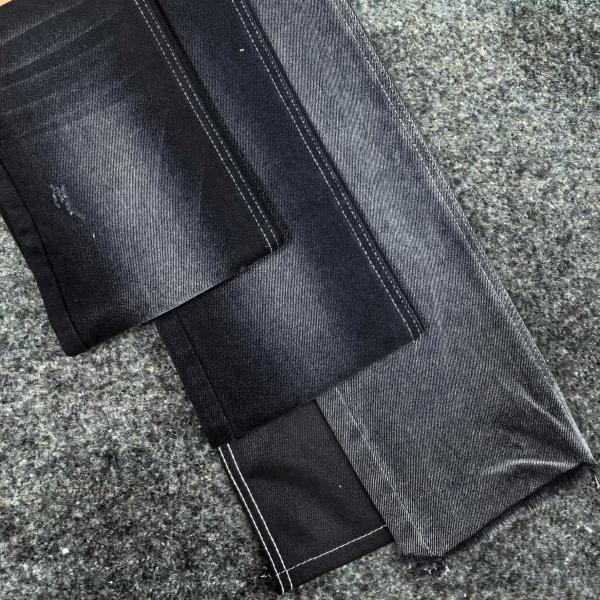 Woven Cotton Polyester Spandex Black / Black Denim Fabric JSD3078A 10 Oz