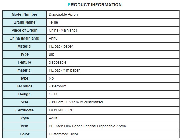 Disposable Paper + PE 38*76cm Adult Eating Bibs