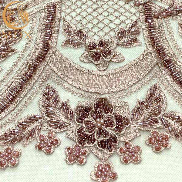 Luxury 3D Beaded Lace Fabric Unique Tulle Embroidery Pink Dress