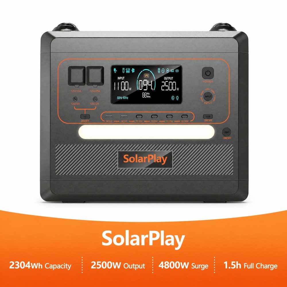 2304Wh 2500W LiFePO4 Battery Generator Solar Energy Storage System with UPS 97% MPPT for RV Travel Emergency Blackout