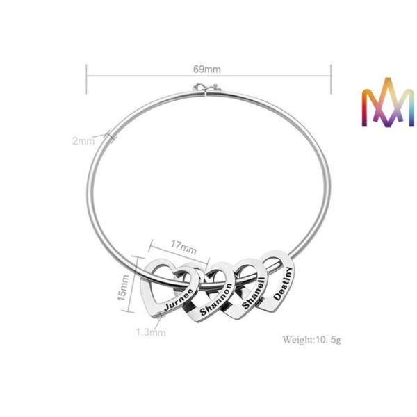 10.5g Heart Charm Womens Engraved Bracelets Bangles