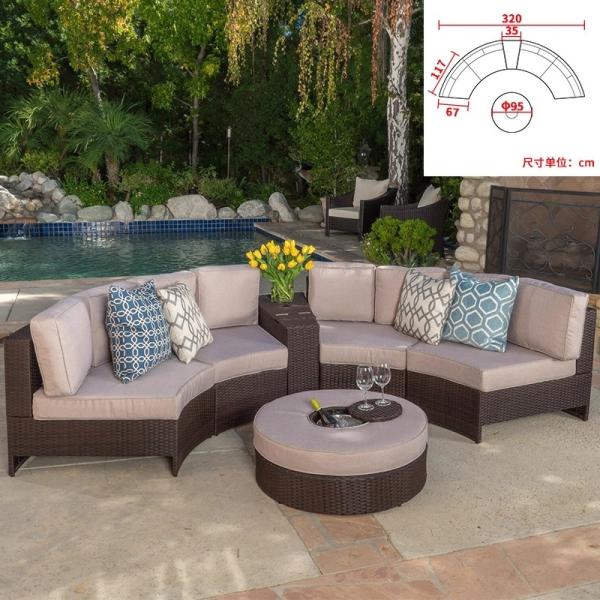Round Swimming Pool Sofa Unfolded Rattan Sofa Outdoor Black