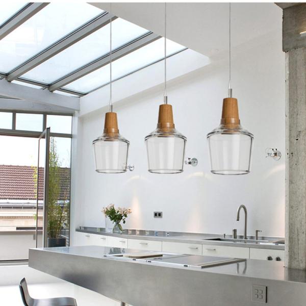 Modern Glass Lampshade Wooden Pendant Light Bar Dining Loft Industrial 15-16P Pendant Lamp(WH-GP-162)
