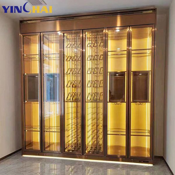 YINGHAI Freestanding Wine Storage Cabinet with LED Light & Tempered Glass Doors