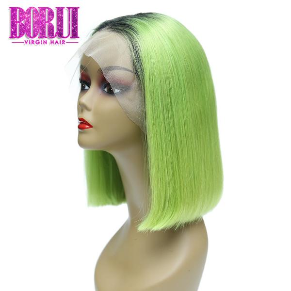 Brazilian Human Hair , Short Straight Ombre Hair 1b Grass Green Bob Wig