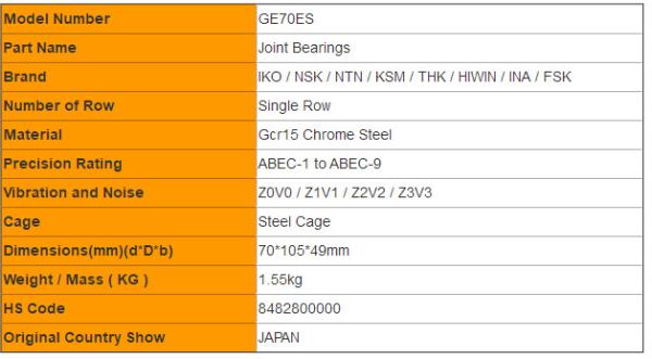 Cheap Ball Bearings GE70EES GE70ES 2RS Wheel Joints Bearings