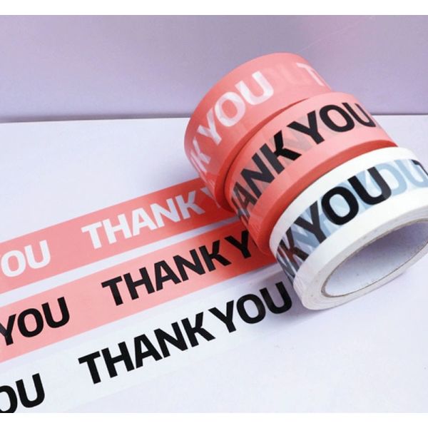 Oem Bopp Pink Thank You Food Packaging Sticker Tape For Box Sealing