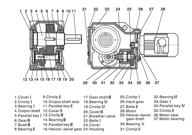 KA37-49.79 0.37kW 90 Degree Helical Bevel Gearbox Reducer Gear Motor with High Efficiency