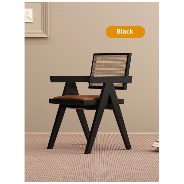 Eco-friendly Solid Wood PU Rattan Weaving Backrest Armchair Premium Comfort for Apartment Hotel Dining Rooms-Modern Design