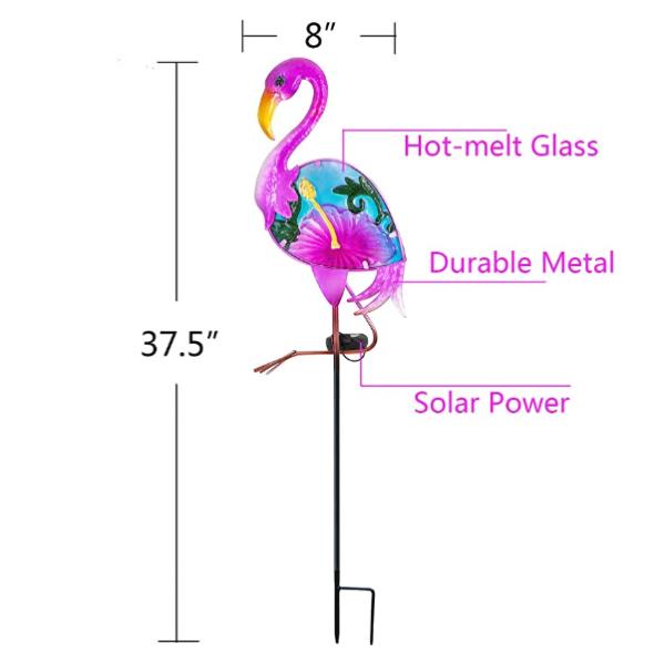 Metal 37.5'' 8LEDs Pink Flamingo Solar Garden Stake