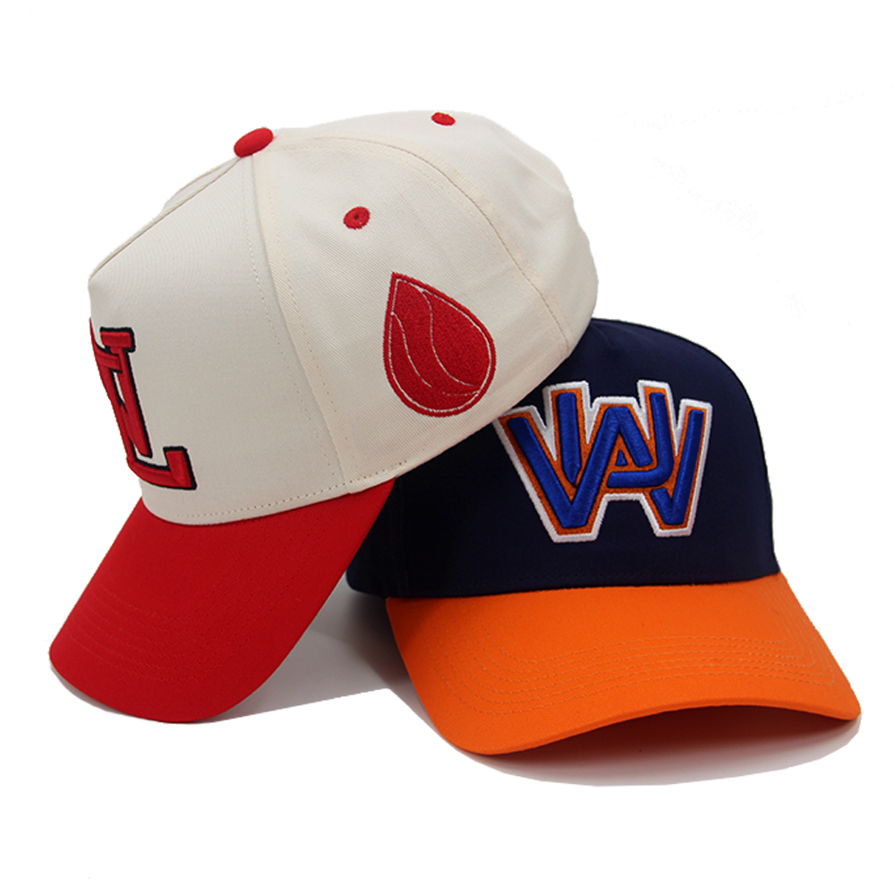 Custom Curved Brim Cotton Baseball Caps 5 Panel Adjustable Colorblock With 3D Embroidery Logo