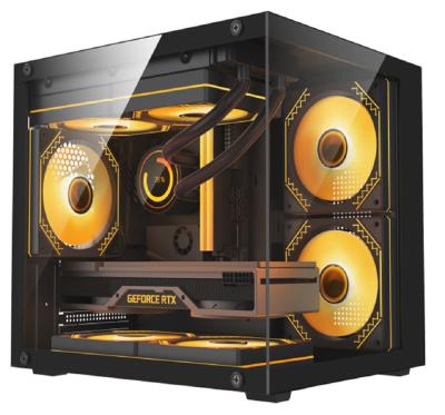 Compact Design Includes 1 HDD And 2 SSD Bays 0.35mm SPCC Steel 3 X 12cm Fans And Glass Panels On Left And Front