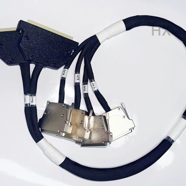Labeled Braided Tube Harness with Rectangular Connectors, Metal Latch SCSI Rectangular Terminal Cable.