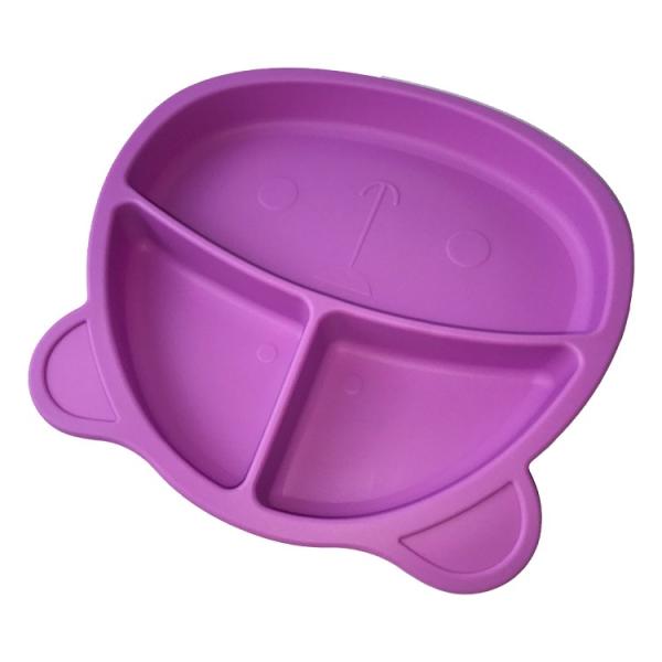 Baby Feeding Plate Set Silicone Customized Sizes Purple Bear Shape Eco Friendly Soft