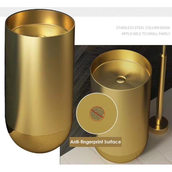 SUS304 Free Standing Bathroom Basins , Brushed Finish Modern Round Pedestal Sink