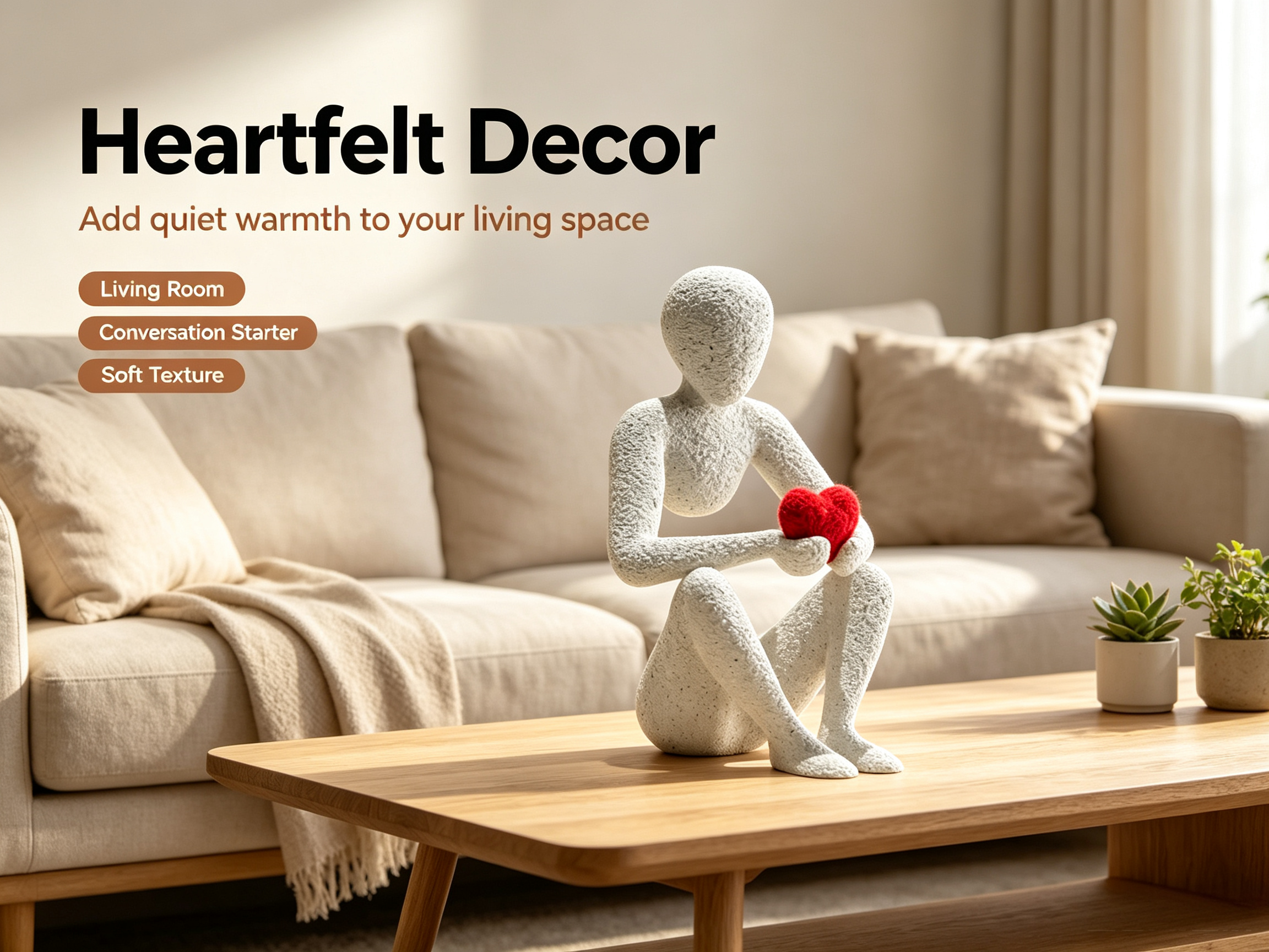 Abstract Love‑Themed Red‑Heart 3D Printed Art With Minimalist Silhouette For Home Display, Gifting