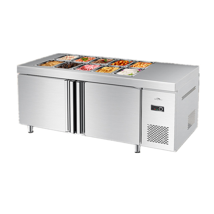 Commercial Stainless Steel Double Temperature Pizza Preparation Table with Adjustable Shelves