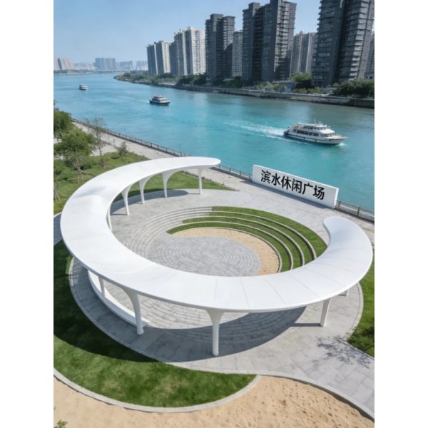 Sculptural Curve Shade Pergolas For Luxury Real Estate Enhance Hotel Gardens Residential Plazas