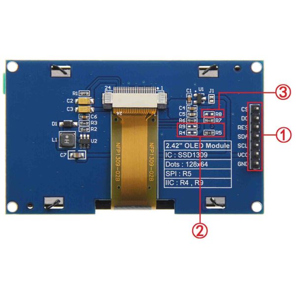 YOK242MGB-Q1 2.42inch OLED Module SSD1309 Display with 128x64 Resolution SPI Interface for STM32, C51,Arduino, Raspberry Pi and MSP430  platforms
