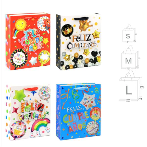 210gsm Cardboard Paper Bags Ribbon Handle For Children'S Day Party Blue Red