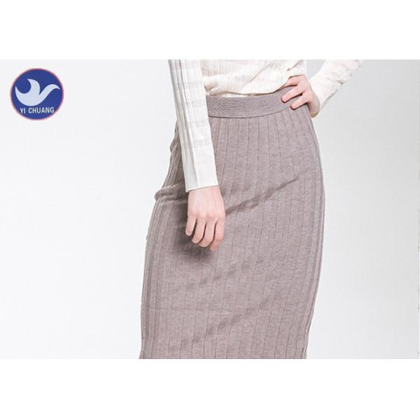 Ribbed Back Slit Womens Knit Skirt Pencil Fitted Back Opening Wrap Middle Size