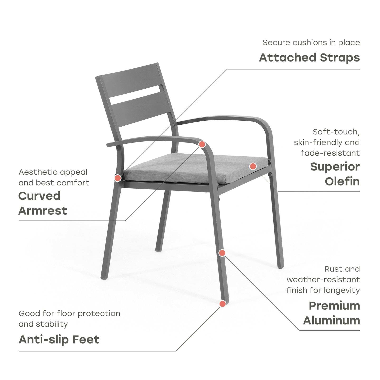 Aluminum Outdoor Dining Set for 4 Person Round Table and Armchair Garden Furniture