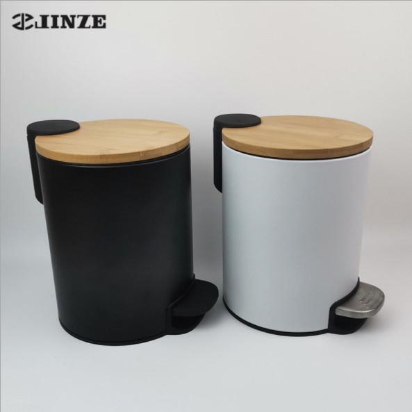 Commercial Foot Operated Waste Bins Stainless Teel Bamboo Lid Trash Garbage Can Pedal Bin