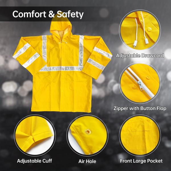PVC poliéster con capucha abrigos de lluvia ropa de trabajo de dos piezas unisex Hi Vis abrigos de lluvia
