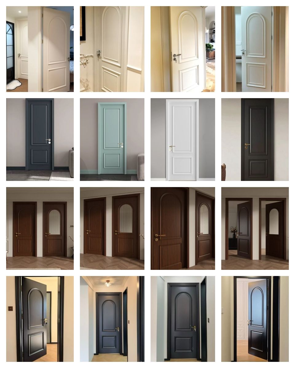 Modern Glass Panel Lacquered Solid Wood Interior Door Swing Style for Hotel and Kitchen Use