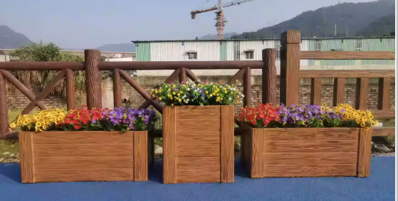 Fiberglass Reinforced Wooden Grain Flower Box For Garden Hotel Or Commecial Square