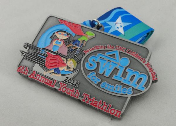 6th Annual Youth Triathlon Ribbon Medals , Full Color Printing Ribbon With Long Ribbon