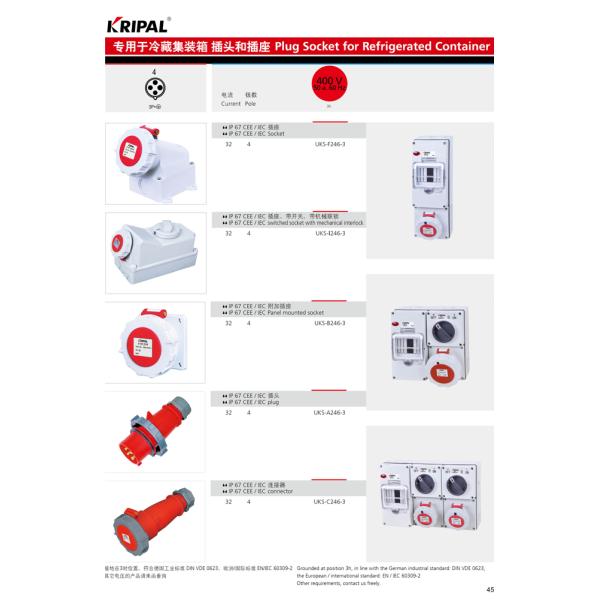 Reefer Container IP67 PC 4 Pin 3H Industrial Plugs