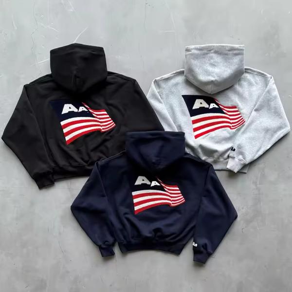 Customial de gran tamaño de alta calidad Capacidad de sudadera con capucha con capucha de algodón de vellón pesado Chenille Bordado Fabricantes de sudaderas