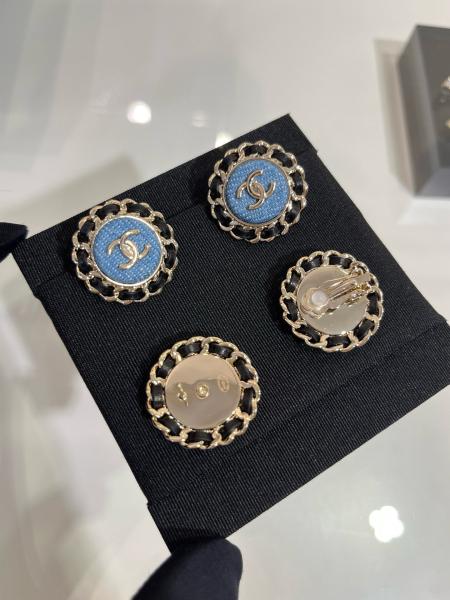 Leather Woven Chain Denim Luxury Clip On Earrings 18K Gold Plated Round Shape