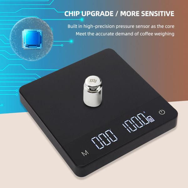 Digital Kitchen Scale with Type-C Charging Integrated Touch Screen Timer and Waterproof Design for Coffee and Food Measurement