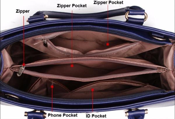 Waterproof Zippered Leather Tote Bags Solid Hand Holder Big Size With Pendant