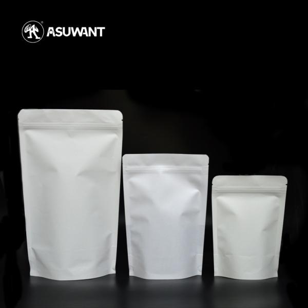 250g 500g Recyclable Stand Up Pouch White Kraft Paper Bag With Window